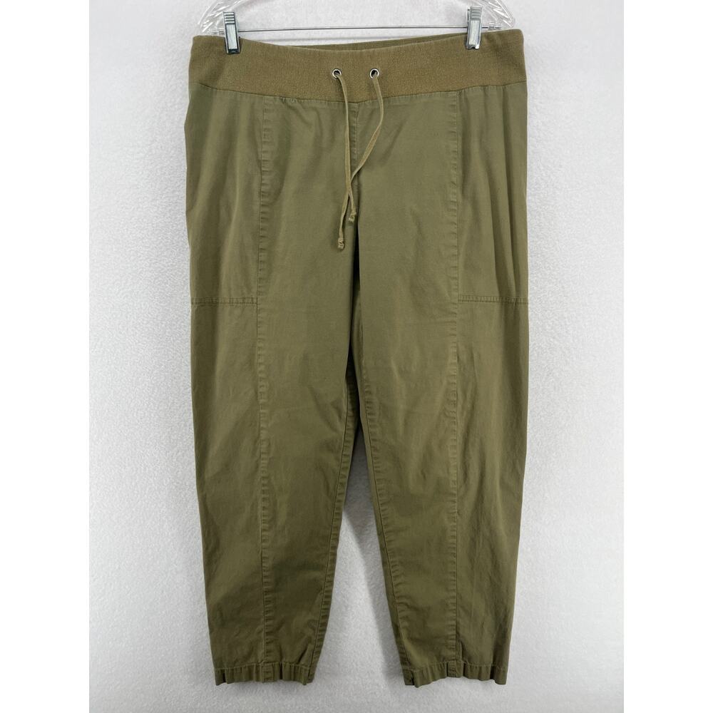 EILEEN FISHER Pants M Stretch Organic Cotton Canvas Tapered Drawstring Green